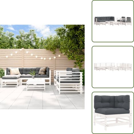 The Living Store Set Divani da Giardino 7pz con Cuscini in Legno Massello Bianco - Divano da giardino