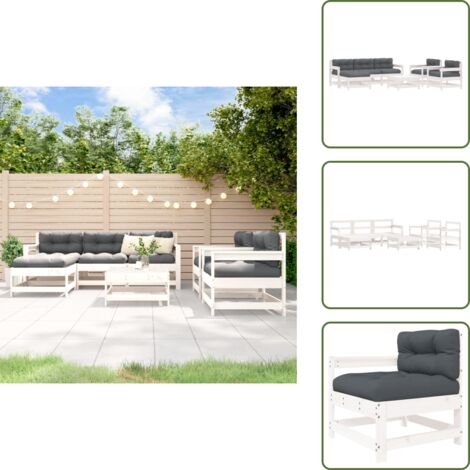 The Living Store Set Divani da Giardino 7pz con Cuscini in Legno Massello Bianco - Divano in legno