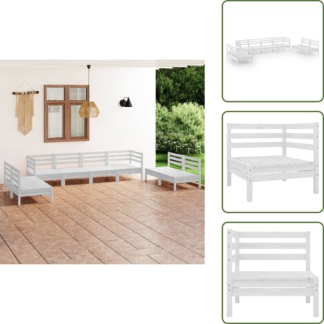 The Living Store Set Divani da Giardino 8 pz Bianco in Legno Massello di Pino - Divani da giardino