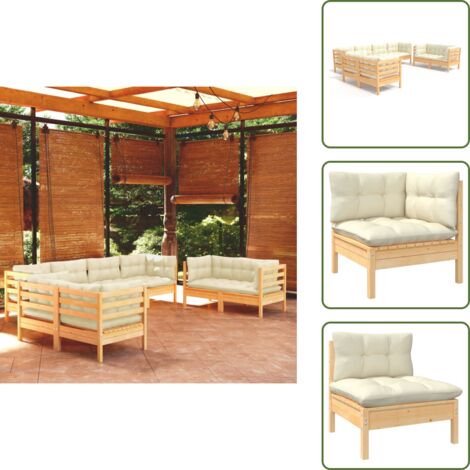 The Living Store Set Divani da Giardino 8 pz con Cuscini Crema in Massello di Pino - Divani da esterno