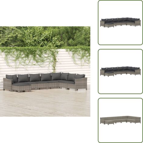 The Living Store Set Divani da Giardino 8 pz con Cuscini in Polyrattan Grigio - Divano in rattan
