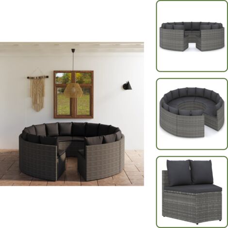 The Living Store Set Divani da Giardino 8 pz con Cuscini in Polyrattan Grigio - Set da giardino