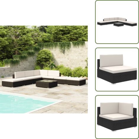 The Living Store Set Divani da Giardino 8 pz con Cuscini in Polyrattan Nero - Seduta in rattan