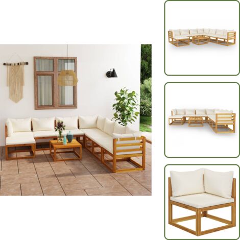 The Living Store Set Divani da Giardino 9 pz con Cuscini Crema in Legno Acacia - Divano in legno