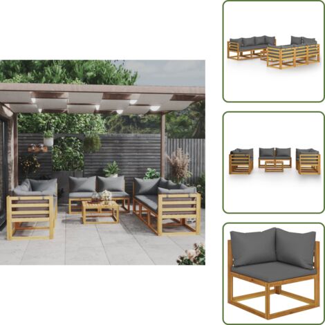 The Living Store Set Divani da Giardino 9 pz con Cuscini in Massello di Acacia - Divano in legno