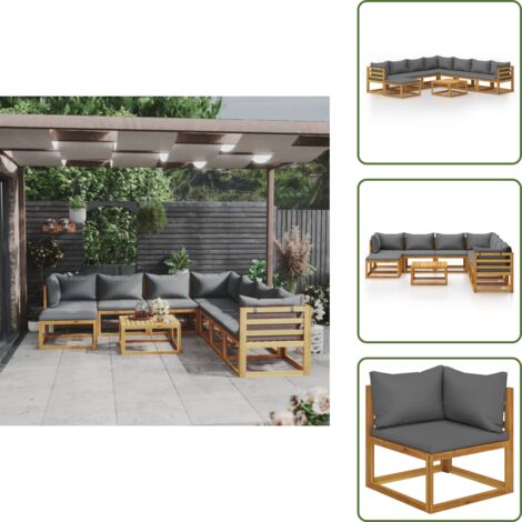 The Living Store Set Divani da Giardino 9 pz con Cuscini in Massello di Acacia - Divano in legno