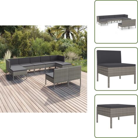 The Living Store Set Divani da Giardino 9 pz con Cuscini in Polyrattan Grigio - Set da giardino