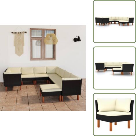 The Living Store Set Divani da Giardino 9 pz con Cuscini in Polyrattan Nero - Divani da esterno