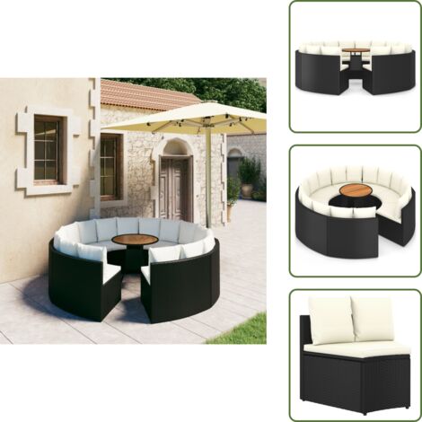 The Living Store Set Divani da Giardino 9 pz con Cuscini in Polyrattan Nero - Set da giardino