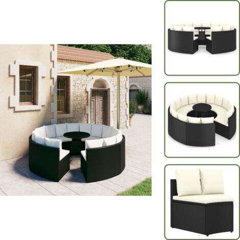 The Living Store Set Divani da Giardino 9 pz con Cuscini in Polyrattan Nero - Set da giardino