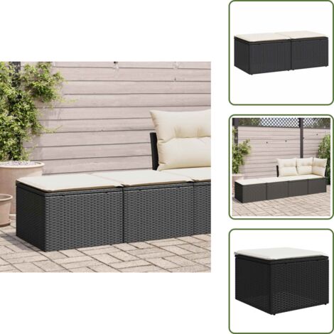The Living Store Set Divani da Giardino con Cuscini 2 pz Nero Polyrattan Acacia - Sgabello da giardino