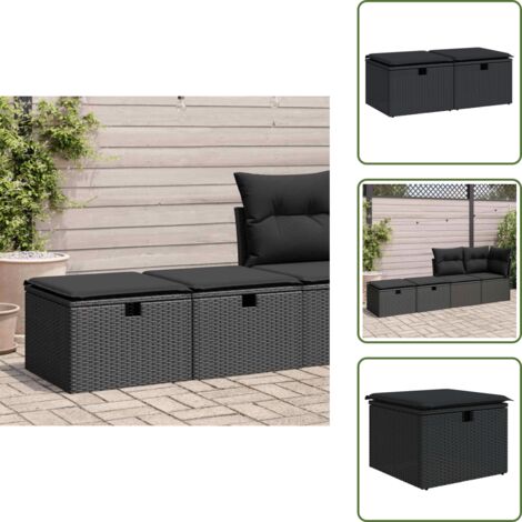 The Living Store Set Divani da Giardino con Cuscini 2 pz Nero Polyrattan Acacia - Sgabello da giardino