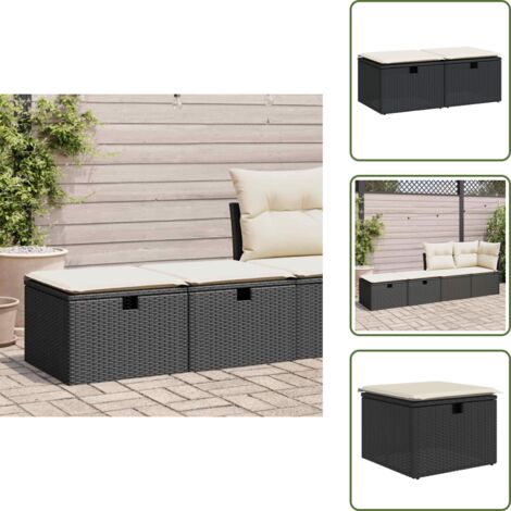 The Living Store Set Divani da Giardino con Cuscini 2 pz Nero Polyrattan Acacia - Sgabello da giardino