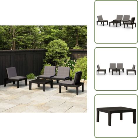 The Living Store Set Divani da Giardino con Cuscini 4 pz in Plastica Grigio - Sedie da giardino