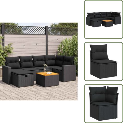 The Living Store Set Divani da Giardino con Cuscini 7pz Nero Polyrattan - Poltrona da giardino