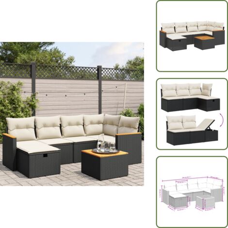 The Living Store Set Divani da Giardino con Cuscini 7pz Nero Polyrattan - Seduta angolare