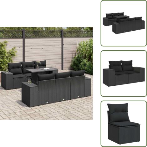 The Living Store Set Divani da Giardino con Cuscini 7pz Nero Polyrattan - Sedute angolari
