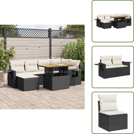 The Living Store Set Divani da Giardino con Cuscini 7pz Nero Polyrattan - Sedute angolari