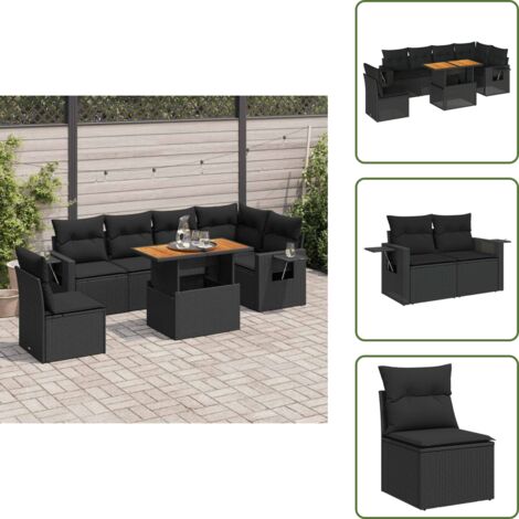 The Living Store Set Divani da Giardino con Cuscini 7pz Nero Polyrattan - Sedute angolari