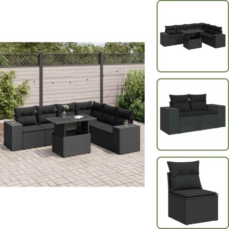 The Living Store Set Divani da Giardino con Cuscini 7pz Nero Polyrattan - Sedute angolari