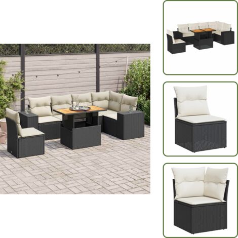 The Living Store Set Divani da Giardino con Cuscini 7pz Nero Polyrattan - Sedute angolari