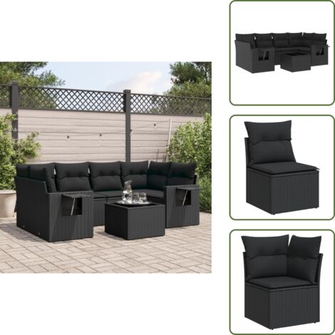 The Living Store Set Divani da Giardino con Cuscini 7pz Nero Polyrattan - Sedute angolari