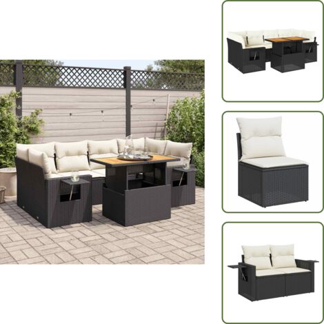 The Living Store Set Divani da Giardino con Cuscini 7pz Nero Polyrattan - Sedute angolari