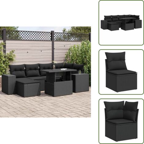 The Living Store Set Divani da Giardino con Cuscini 7pz Nero Polyrattan - Sedute angolari