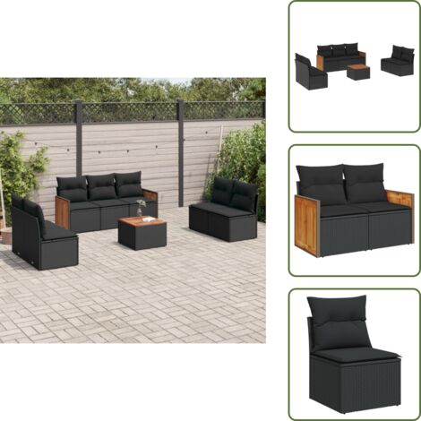 The Living Store Set Divani da Giardino con Cuscini 8 pz Nero in Polyrattan - Poltrone da giardino