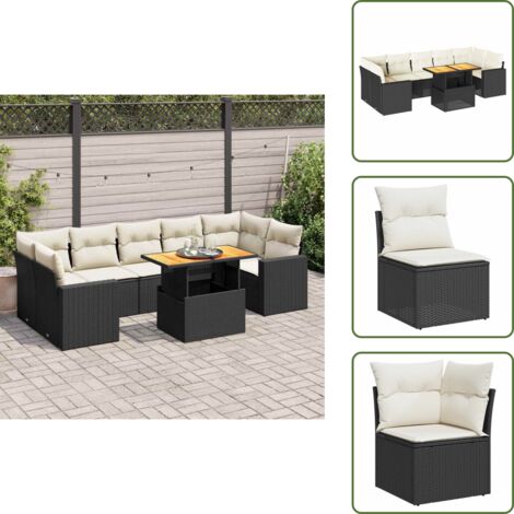 The Living Store Set Divani da Giardino con Cuscini 8 pz Nero in Polyrattan - Sedute angolari