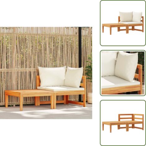 The Living Store Set Divani Giardino 2 pz Cuscini Bianco Crema in Legno d'Acacia - Cuscini da giardino