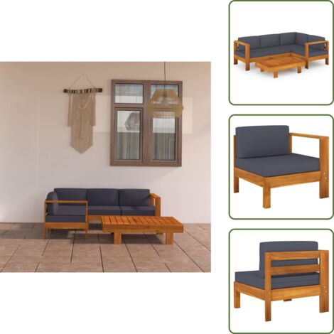 The Living Store Set Divani Giardino 5 Posti Cuscini Grigi Scuro Massello Acacia - Divano in legno