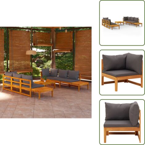 The Living Store Set Divani Giardino 5 pz con Cuscini Grigio Scuro Legno Acacia - Divano da patio