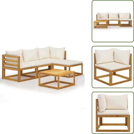 The Living Store Set Divani Giardino 5 pz con Cuscini Legno Massello di Acacia - Divano esterno