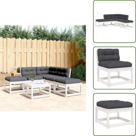 The Living Store Set Divani Giardino 5pz con Cuscini Bianco Legno Massello Pino - Divano angolare