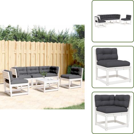 The Living Store Set Divani Giardino 5pz con Cuscini Bianco Legno Massello Pino - Divano da esterno