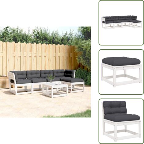 The Living Store Set Divani Giardino 5pz con Cuscini Bianco Legno Massello Pino - Divano in legno