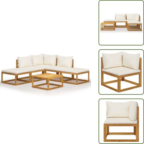The Living Store Set Divani Giardino 6 pz con Cuscini Legno Massello di Acacia - Divano esterno