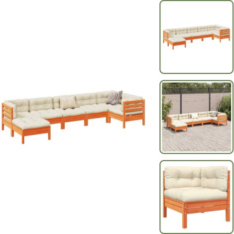 The Living Store Set Divani Giardino 7 pz con Cuscini Marrone Cera Massello Pino - Divano angolare