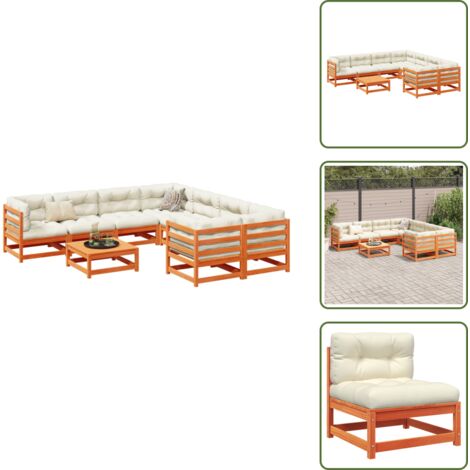 The Living Store Set Divani Giardino 9 pz con Cuscini Marrone Cera Massello Pino - Divano esterno