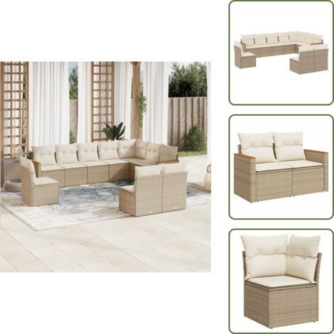 The Living Store Set Divano da Giardino 10 pz con Cuscini Beige in Polyrattan - Sedute da esterno