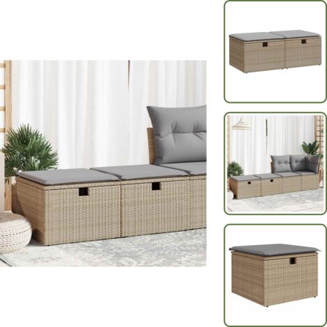 The Living Store Set Divano da Giardino 2 pz con Cuscini Beige Polyrattan Acacia - Sgabello da giardino