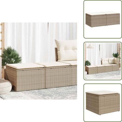 The Living Store Set Divano da Giardino 2 pz con Cuscini Beige Polyrattan Acacia - Sgabello da giardino