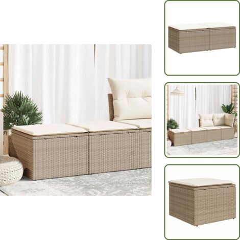 The Living Store Set Divano da Giardino 2 pz con Cuscini Beige Polyrattan Acacia - Sgabello da giardino