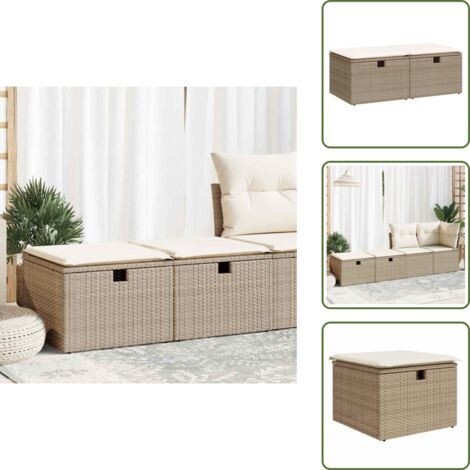 The Living Store Set Divano da Giardino 2 pz con Cuscini Beige Polyrattan Acacia - Sgabello da giardino