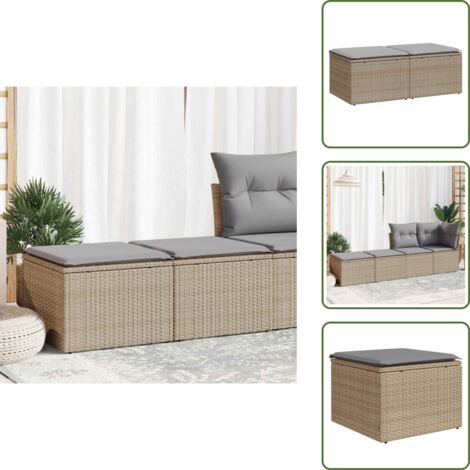 The Living Store Set Divano da Giardino 2 pz con Cuscini Beige Polyrattan Acacia - Sgabello da giardino