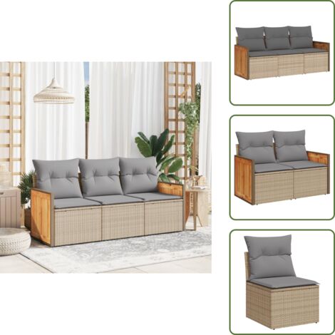 The Living Store Set Divano da Giardino 3 pz con Cuscini Beige in Polyrattan - Poltrone da giardino