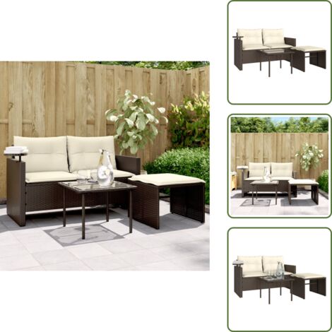 The Living Store Set Divano da Giardino 3 pz con Cuscini Marrone in Polyrattan - Tavolino da giardino