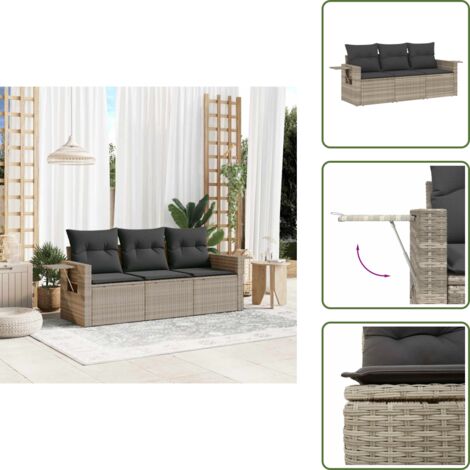 The Living Store Set Divano da Giardino 3pz con Cuscini Grigio Chiaro Polyrattan - Poltrona da giardino