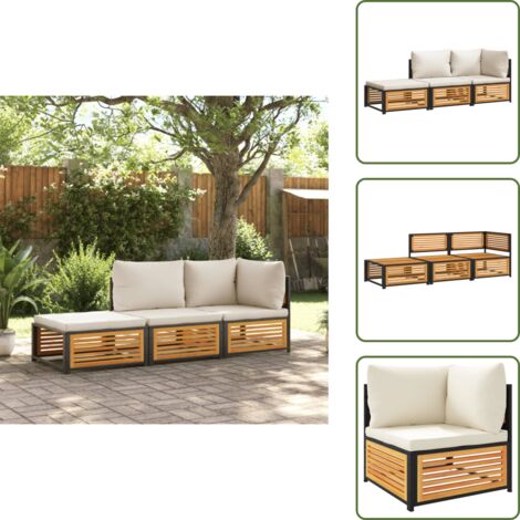 The Living Store Set Divano da Giardino 3pz con Cuscini Legno Massello di Acacia - Divano angolare
